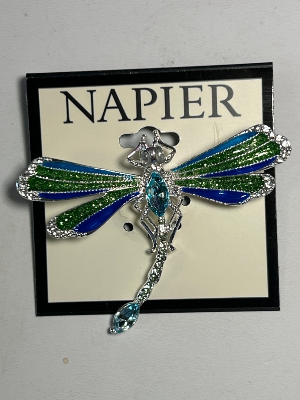 Dragonfly Crystal Brooch - Blue & Green Accent Pin